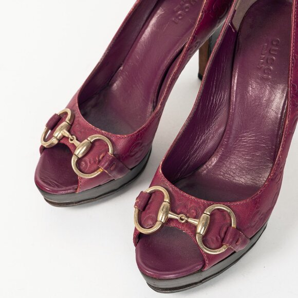 Gucci Purple Guccissima Soft Leather Horsebit Peep-Toe Pumps - Picture 6 of 9